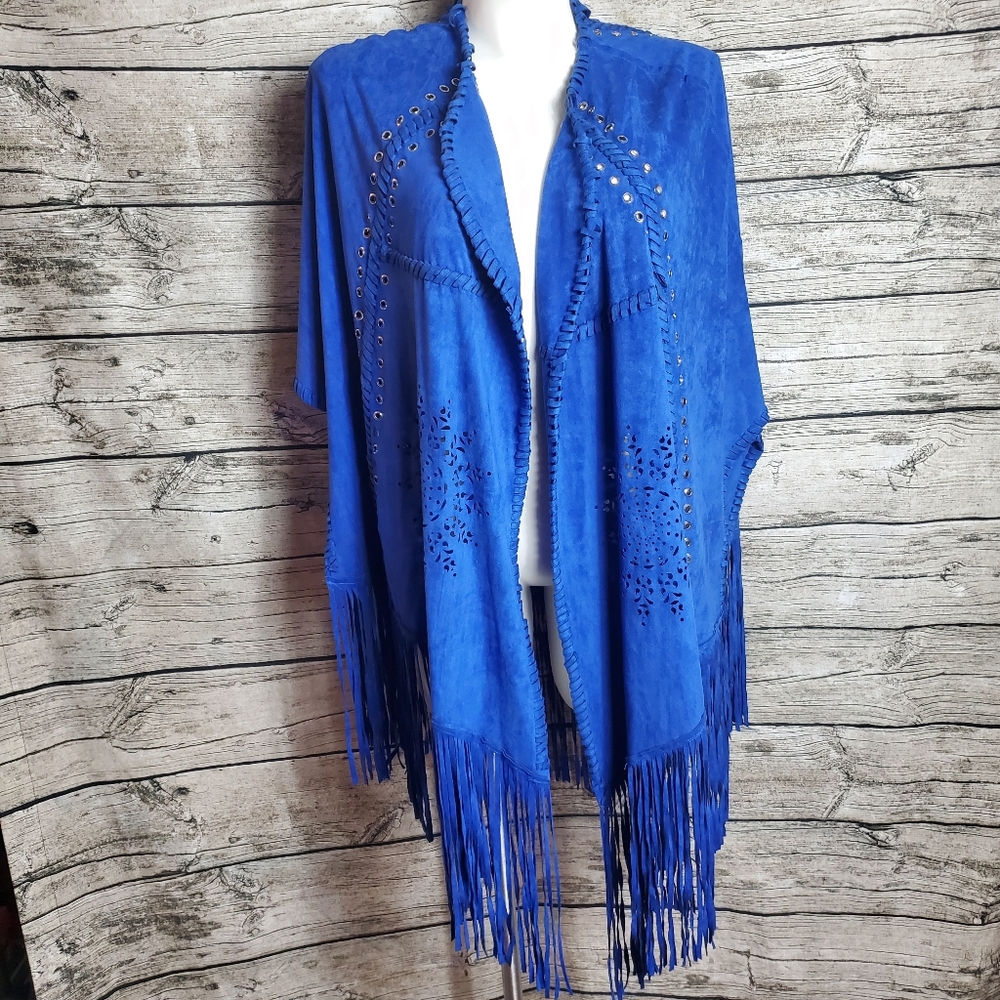 Tesoro Moda Blue Poncho Size XS.